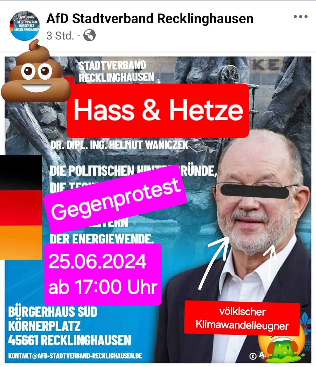 Protest gegen den völkischen Klimawandel-Leugner Helmut Waniczek in Recklinghausen